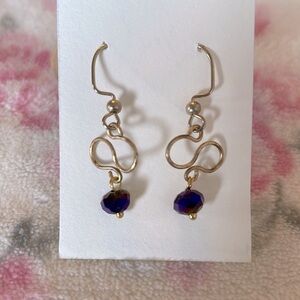 Gold Infinity Earrings with Small Purple Beads